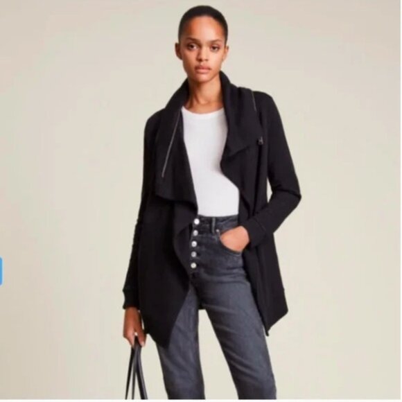 All Saints Dahlia Cascade Zip Collar Cardigan Blavk Black Size Small - Picture 1 of 10
